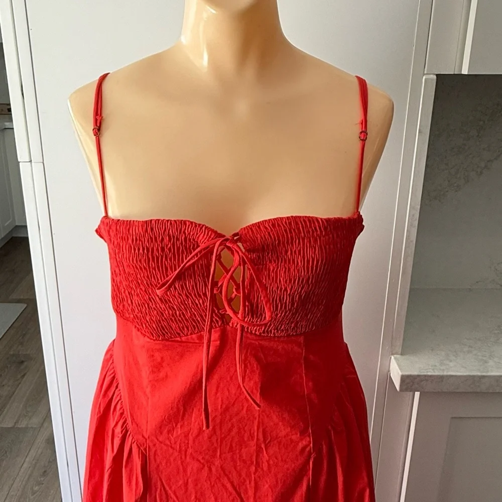 NWT Free People Red Fifi Midi Dress Spaghetti Strap Smocked Top Size Large $98 - Picture 3 of 9